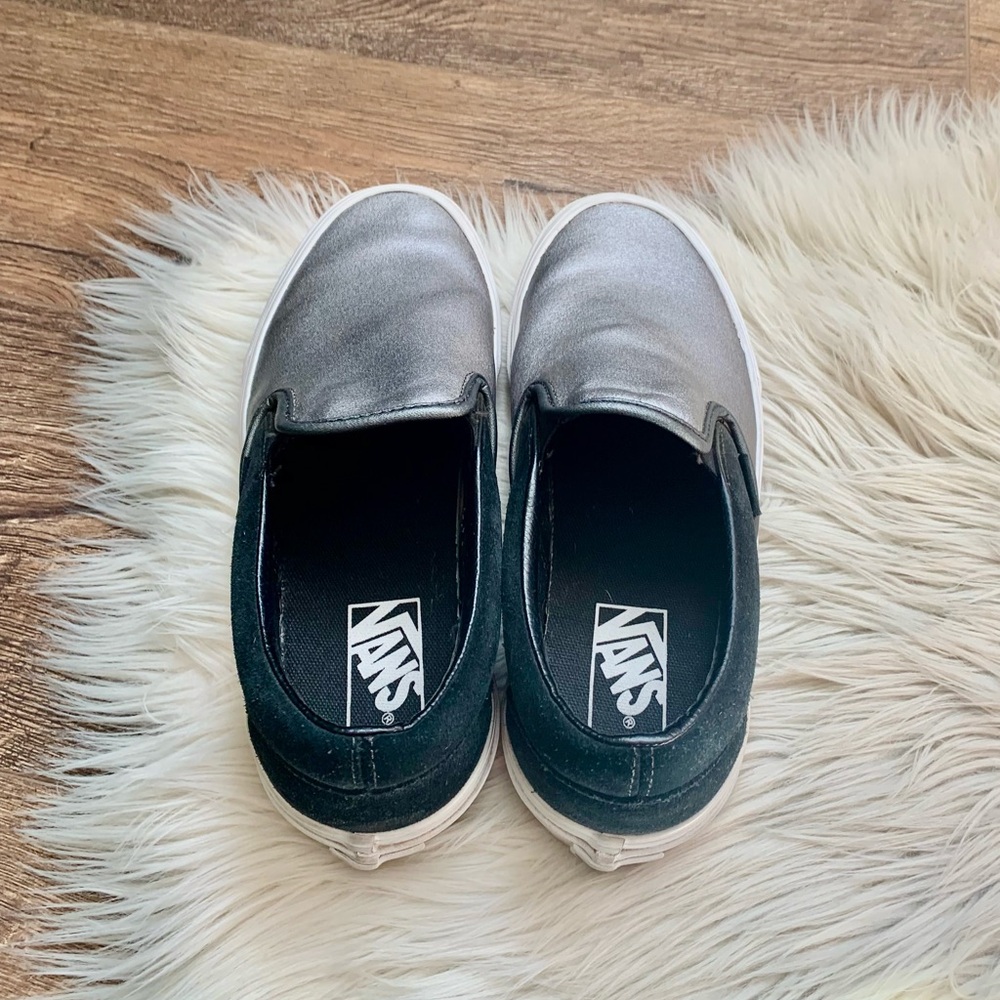 Vans Metallic Silver and Black Slip-On Sneakers - Picture 5 of 10